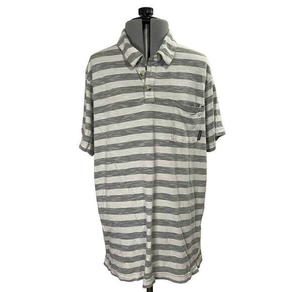 Columbia Gray White Stripe Polo Shirt Size Medium Short Sleeve - Picture 1 of 4